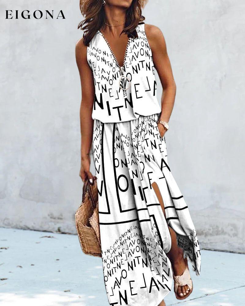 Sleeveless Letter Print Shift Dress 23BF Casual Dresses Clothes Dresses Spring Summer