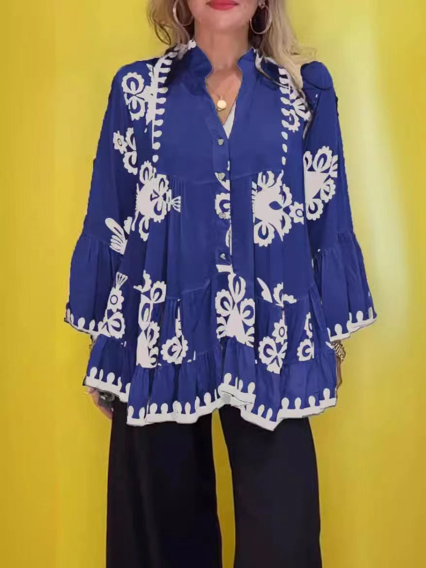 Printed V-neck buttoned elegant blouse blouses & shirts spring summer