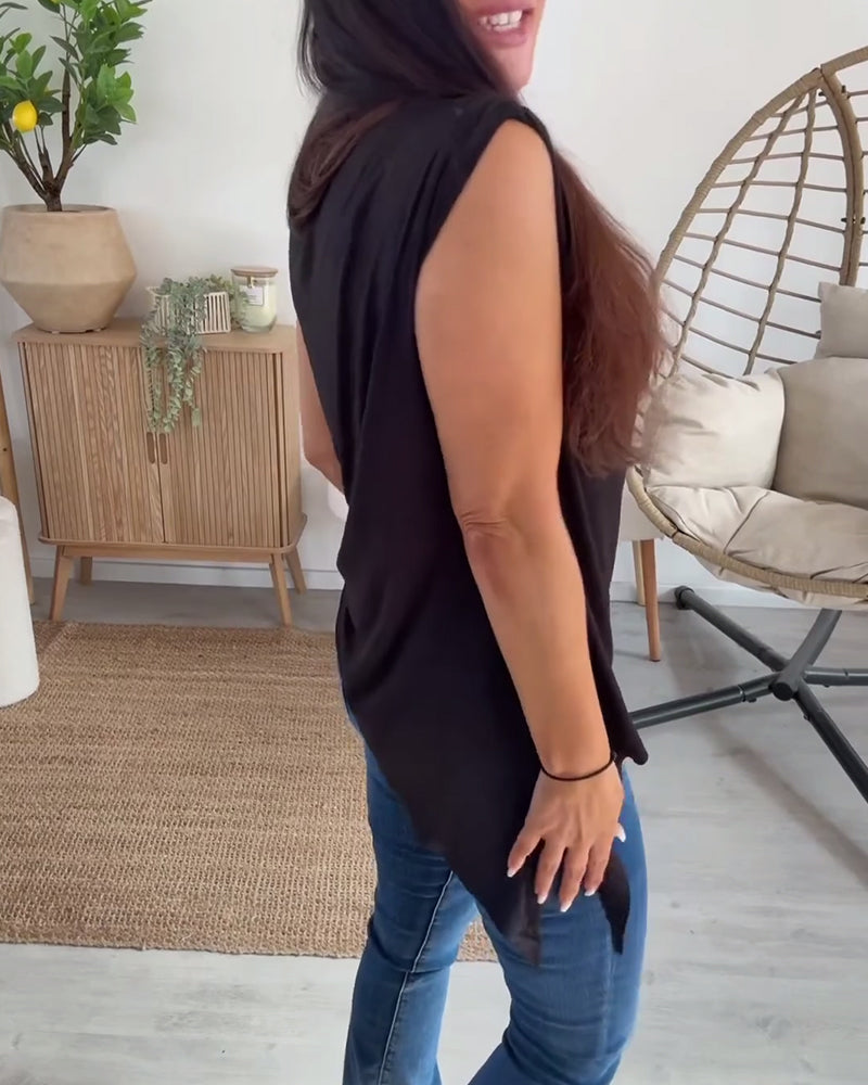 Shell Decor Asymmetric Sleeveless Tank Top