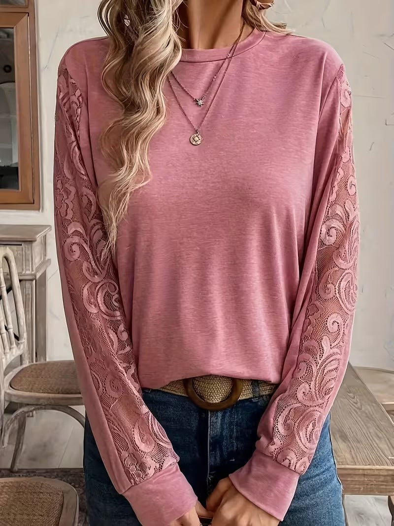 Lace Stitching Fashionable Long-Sleeved Top