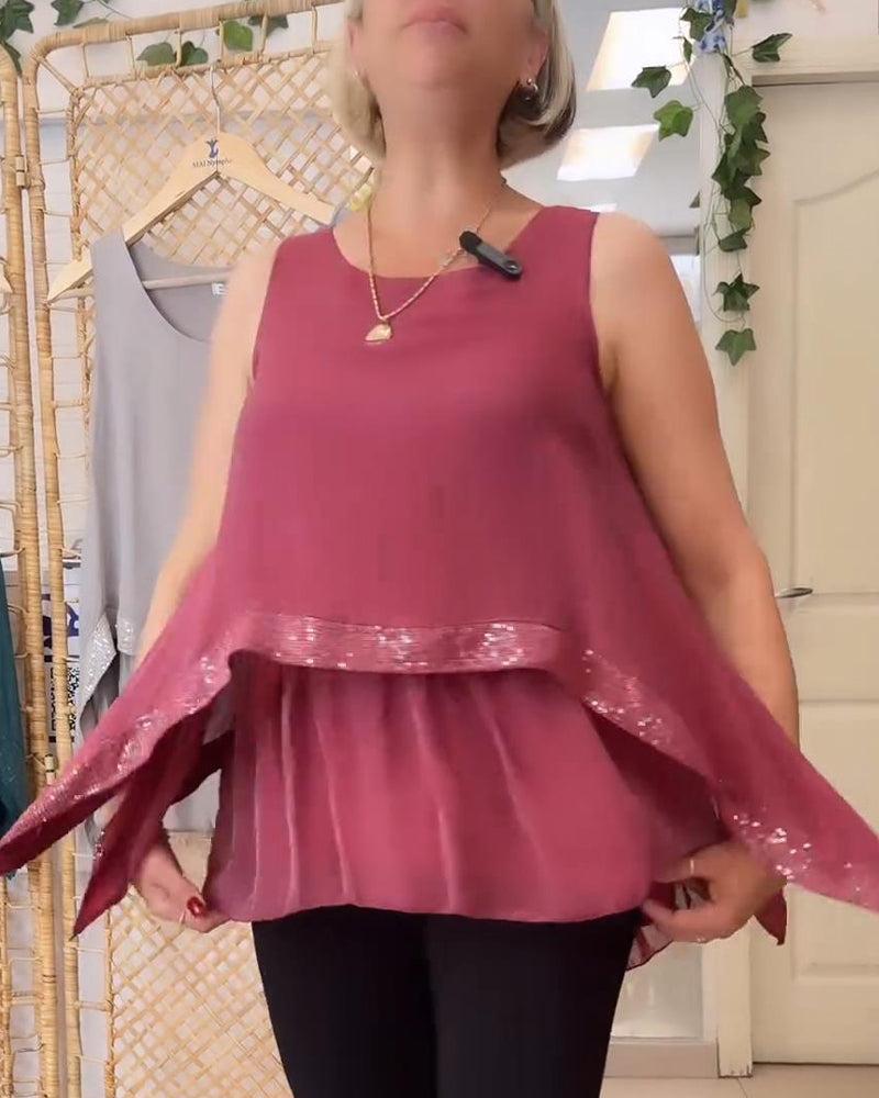 Round neck irregular tank top 202466 summer tank tops & camis