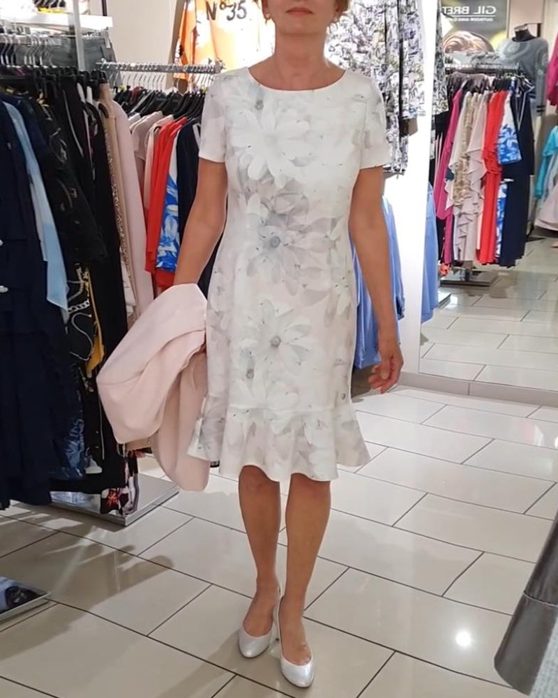 Elegant floral print round neck short sleeve dress 202466 casual dresses summer