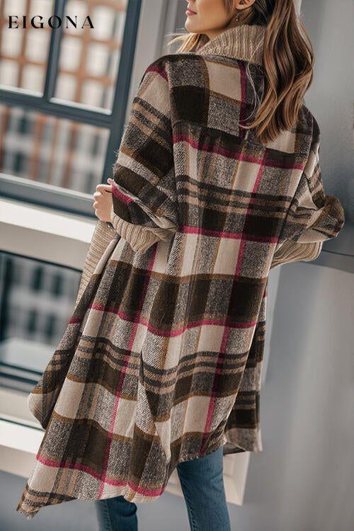 Plaid Open Front Long Sleeve Long Cardigan cardigan cardigans clothes Ship From Overseas Sweater sweaters SYNZ