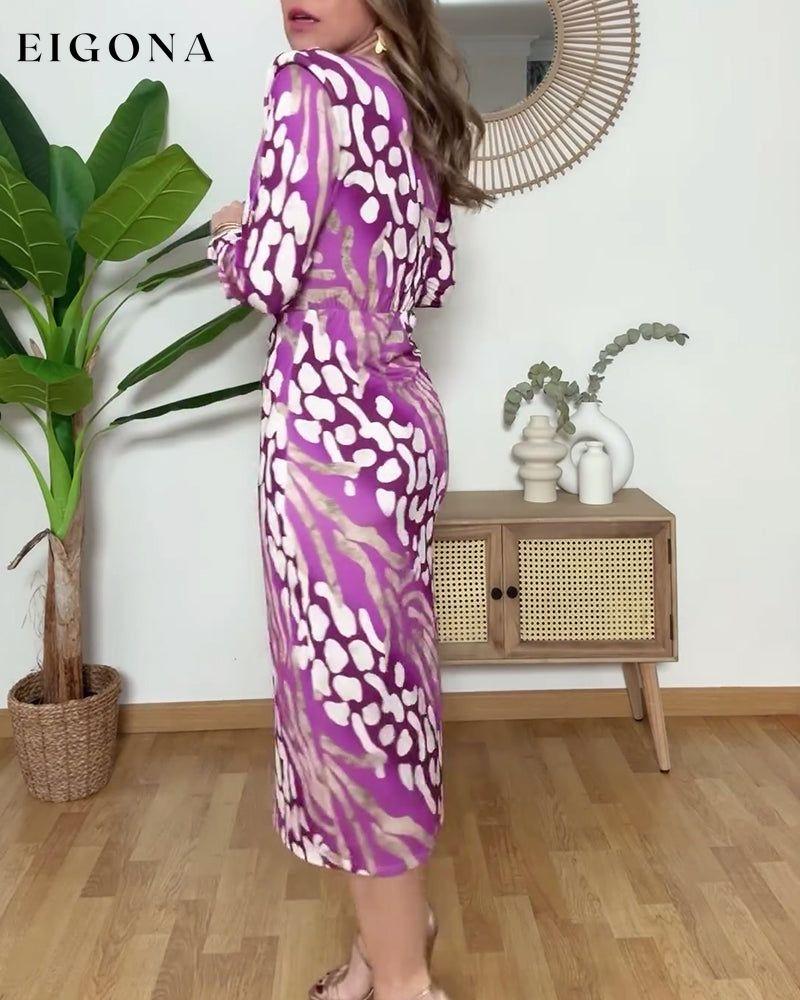 Elegant printed long sleeve slim maxi dress casual dresses spring summer