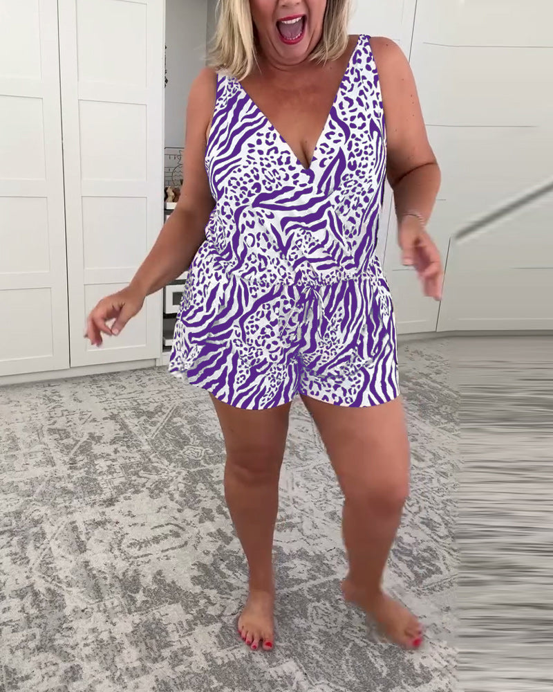 Schmal geschnittener Badeanzug mit Zebramuster