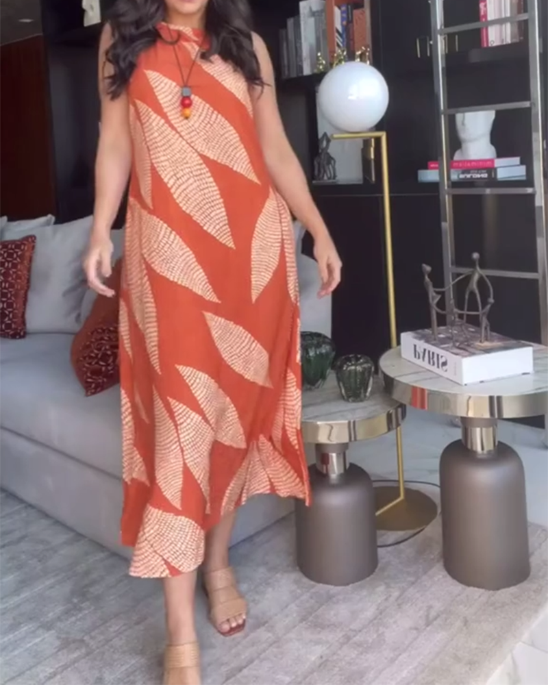 Lässiges, ärmelloses Kleid mit Rundhalsausschnitt und Print