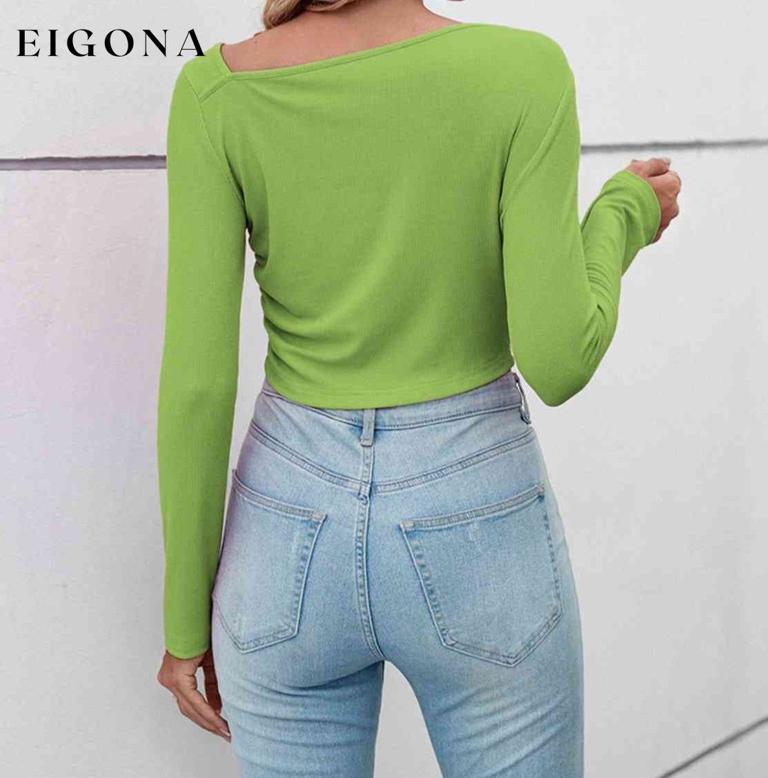Asymmetrical Neck Long Sleeve Basic Casual Topl, Long Sleeve T-Shirt clothes long sleeve shirts long sleeve top long sleeve tops Ship From Overseas shirt shirts top tops Y@Q@S