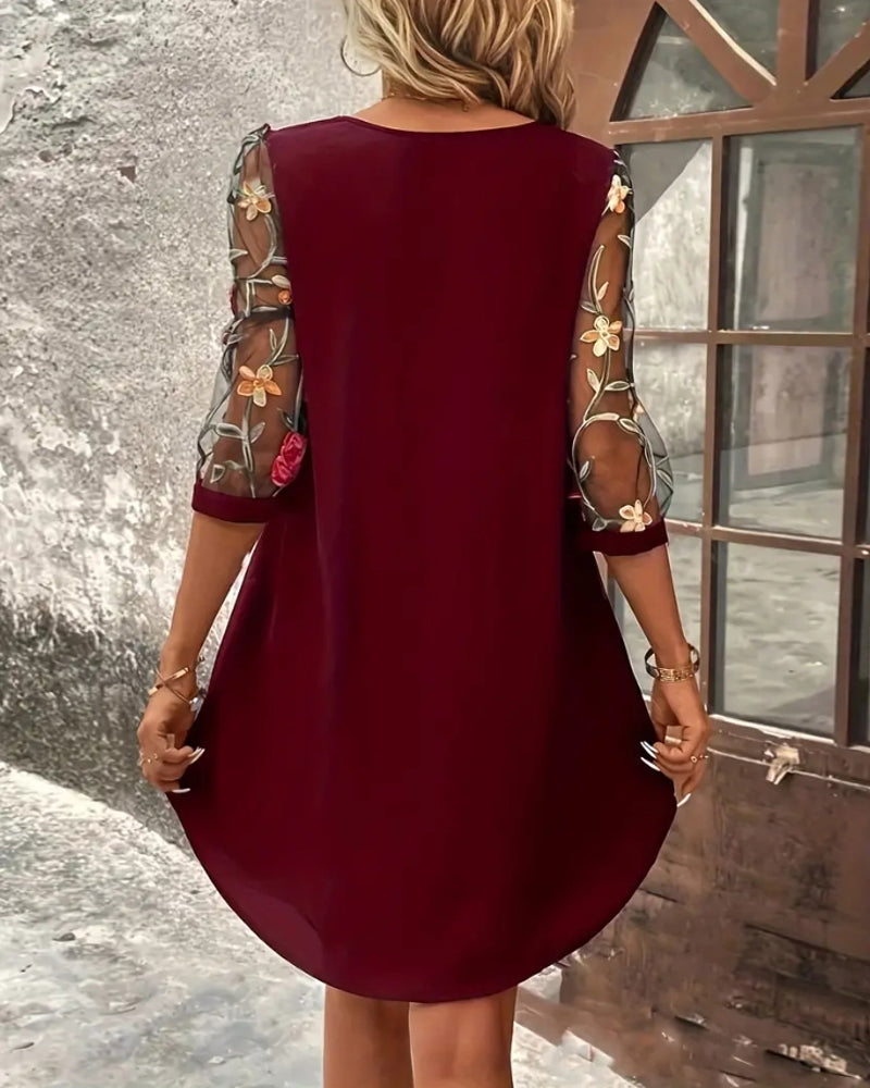 Round neck hollow rose print dress 202466 casual dresses summer