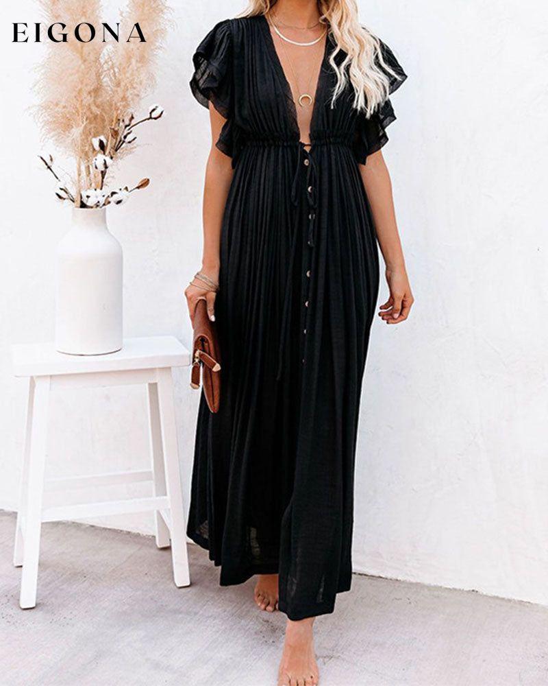 Solid Color Bikini Cover-Up Dress Black One size fits all 23BF Clothes Cover-Ups Spring Summer Swimwear