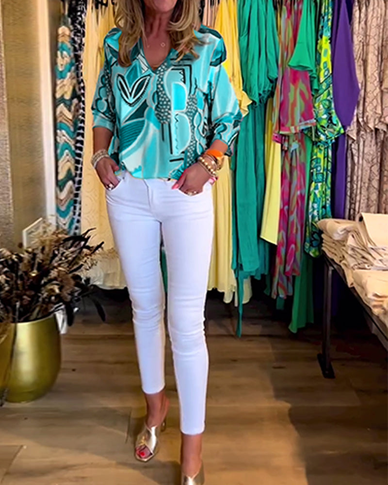 Camicetta stampata ampia a maniche lunghe