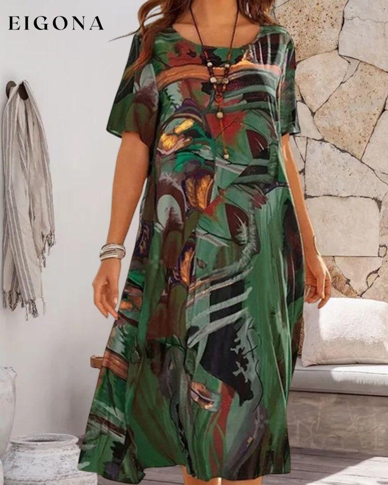 Round Neck Shift Dress in Geometric Print 23BF Casual Dresses Clothes Dresses Spring Summer