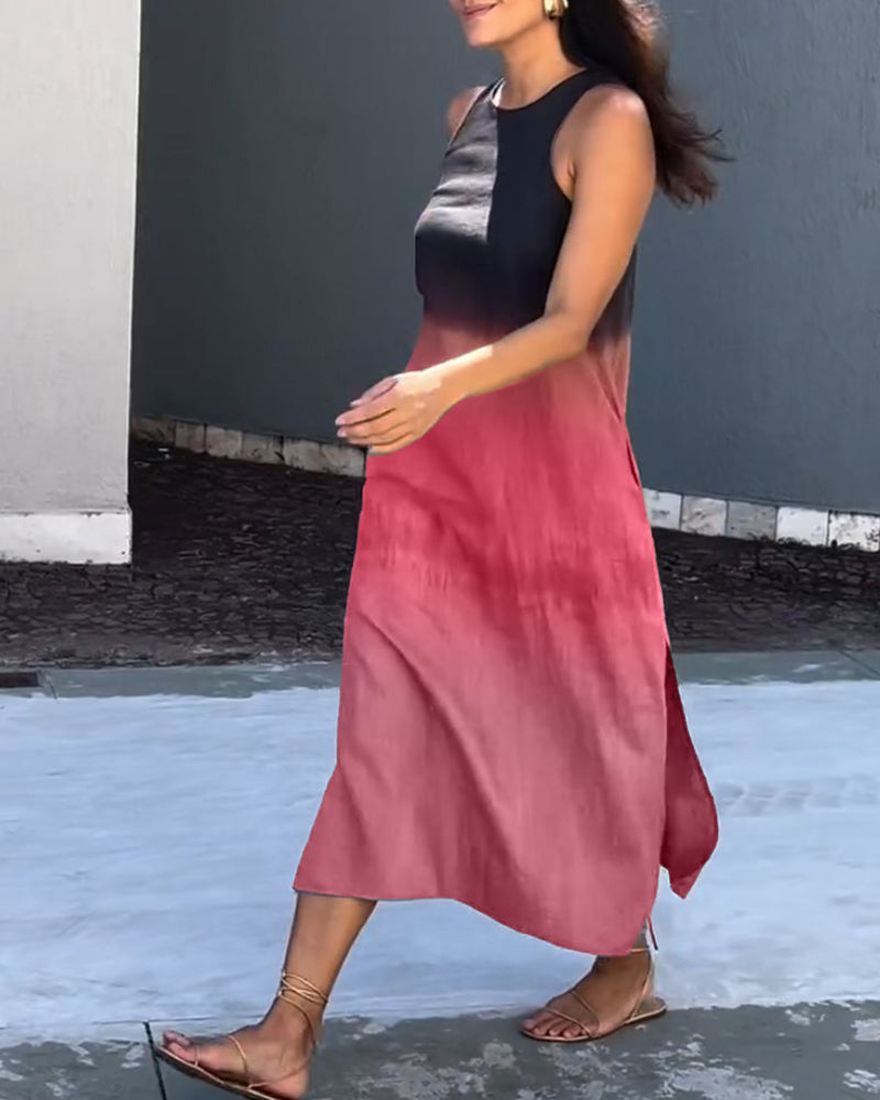 Ermeløs gradient kjole med rund hals