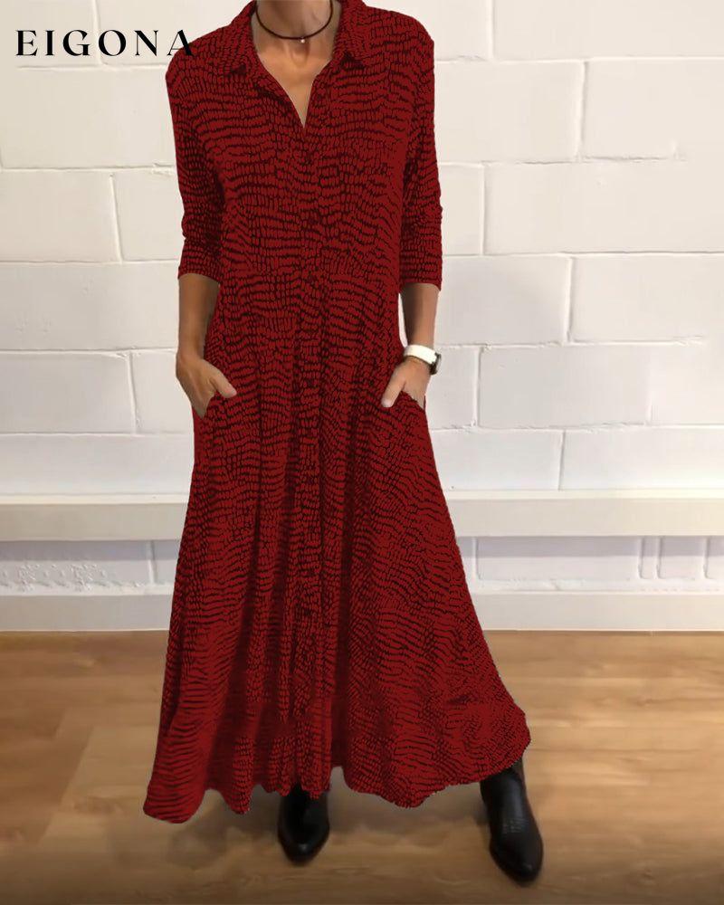 Printed lapel pocket dress Red 2023 f/w casual dresses Clothes discount Dresses spring