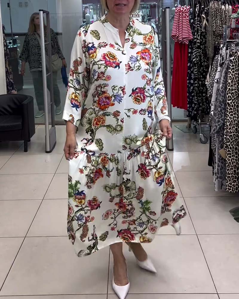 Long sleeve floral print dress 202466 spring summer vacation dresses