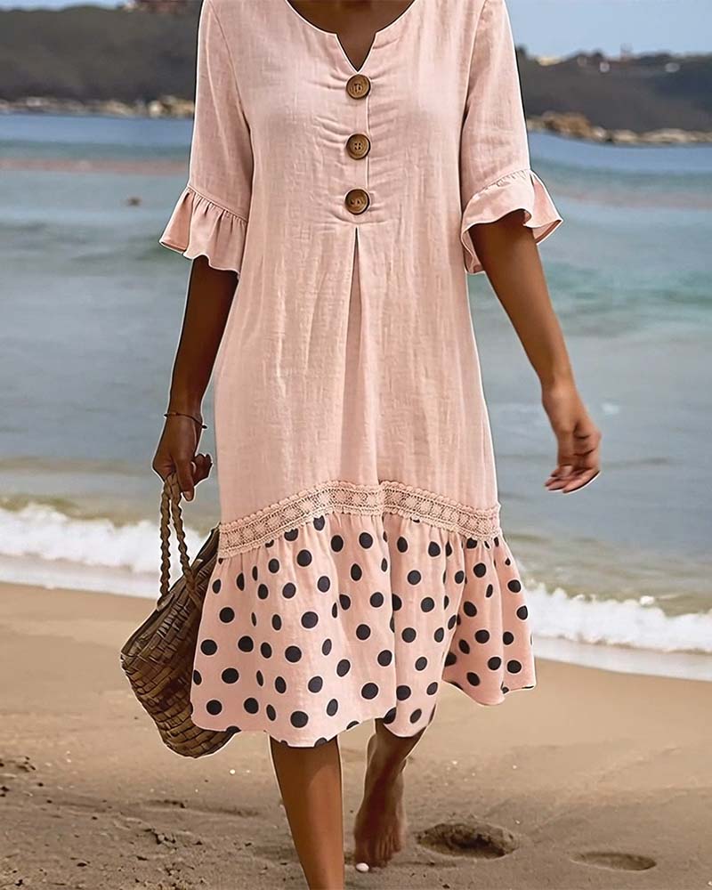 Polka Dot Patchwork Ruffle Dress