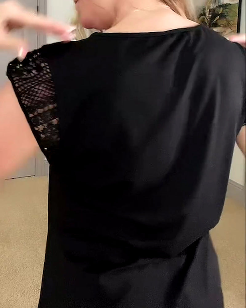 Blusa con scollo tondo e cuciture cave in tinta unita