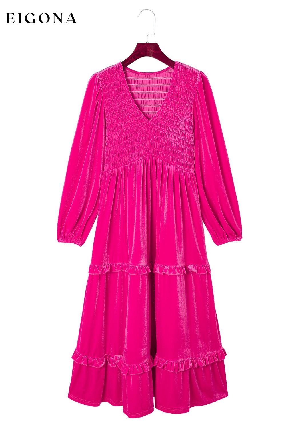 Rose Red Shirred V Neck Long Sleeve Velvet Dress All In Stock Best Sellers casual dress casual dresses clothes Color Pink Day Valentine's Day dress dresses EDM Monthly Recomend Fabric Velvet Hot picks long sleeve dress long sleeve dresses maxi dress midi dress midi dresses Occasion Daily Print Solid Color Season Winter Silhouette A-Line Style Southern Belle