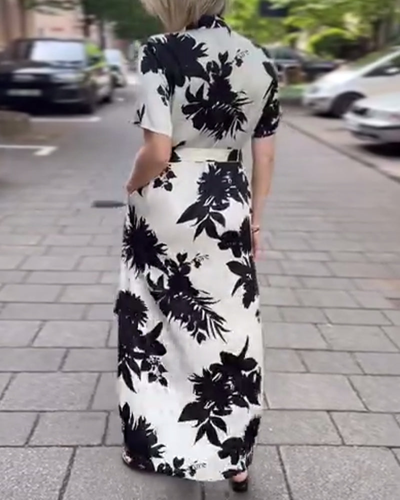 V-neck pocket print tie dress casual dresses summer