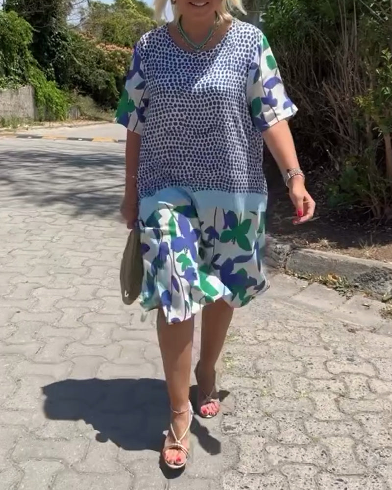 Casual polka dot leaf print half-sleeve dress 202466 casual dresses summer