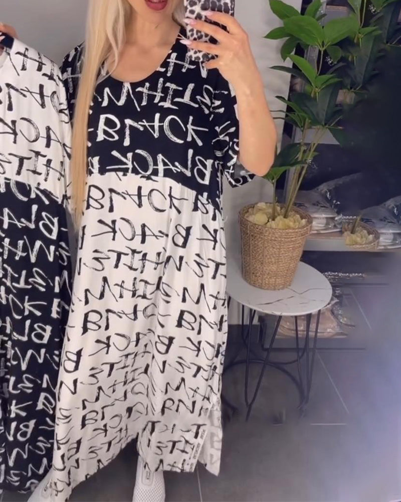 Lettering Contrast Print Shift Dress