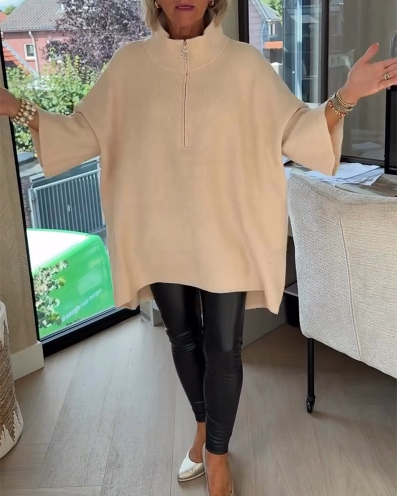 Stand Collar Half-Zip Loose Pullover