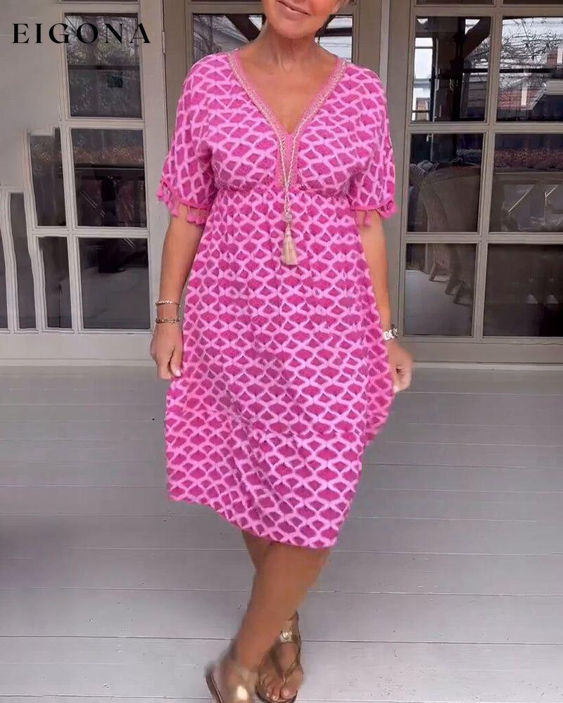 Printed v-neck fringed dress 23BF Casual Dresses Clothes Dresses SALE Spring Summer