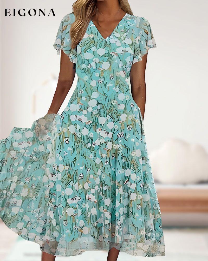 Floral print fitted short-sleeved dress 23BF Casual Dresses Clothes Dresses SALE Summer