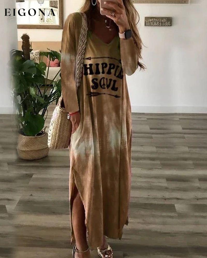 V-neck slit pocket dress Khaki 2023 F/W 23BF Casual Dresses Clothes discount Dresses Spring Summer