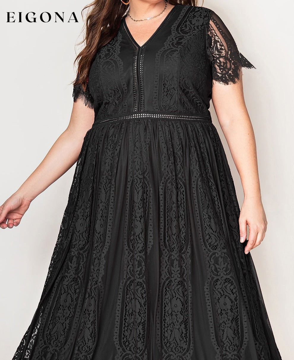 V-Neck Short Sleeve Lace Maxi Dress casual dress casual dresses clothes maxi dress maxi dresses Ship From Overseas SYNZ