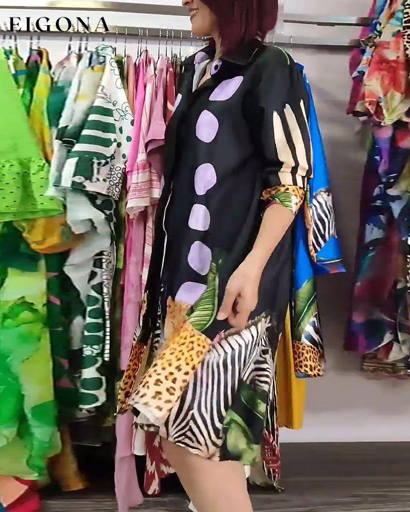 Animal print lapel loose dress casual dresses spring summer