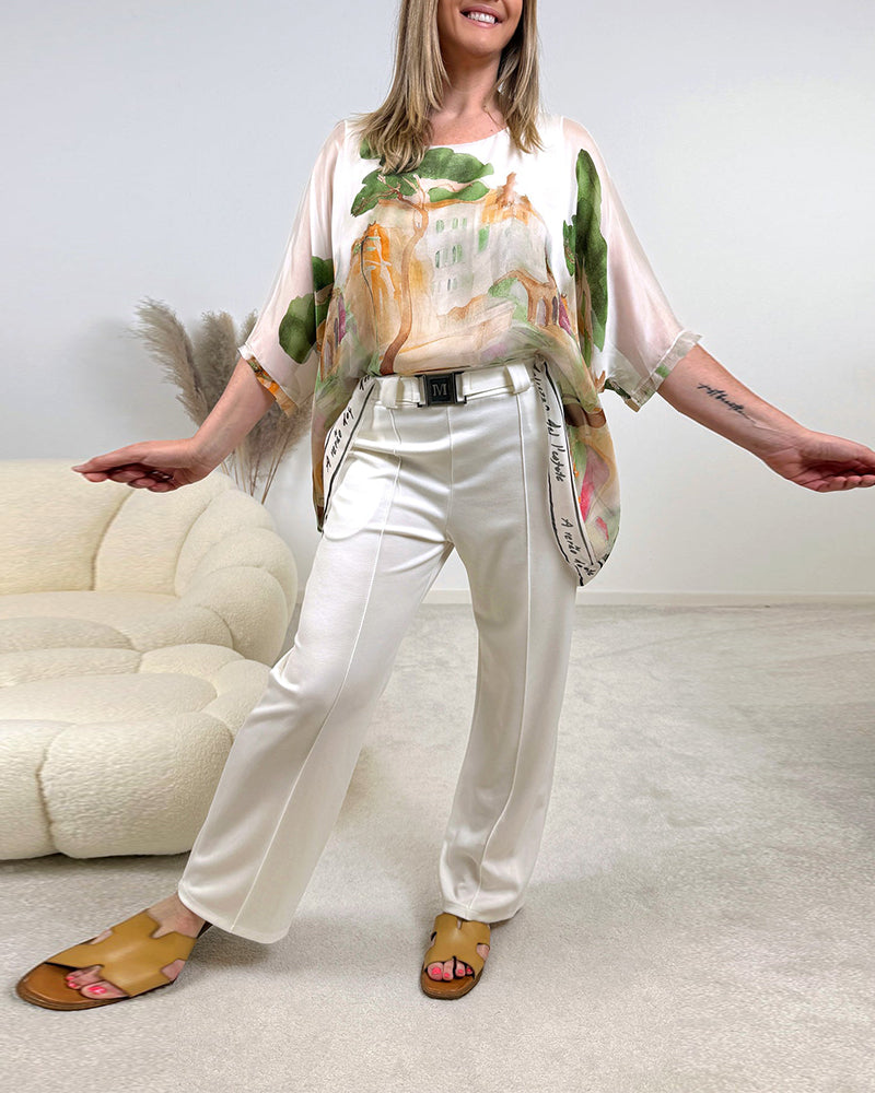 Unregelmäßige Bluse mit Landschaftsdruck