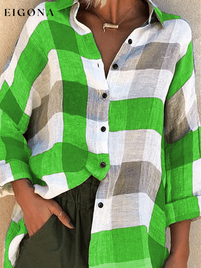 Women's Casual Loose Check Printed Shirt top tops