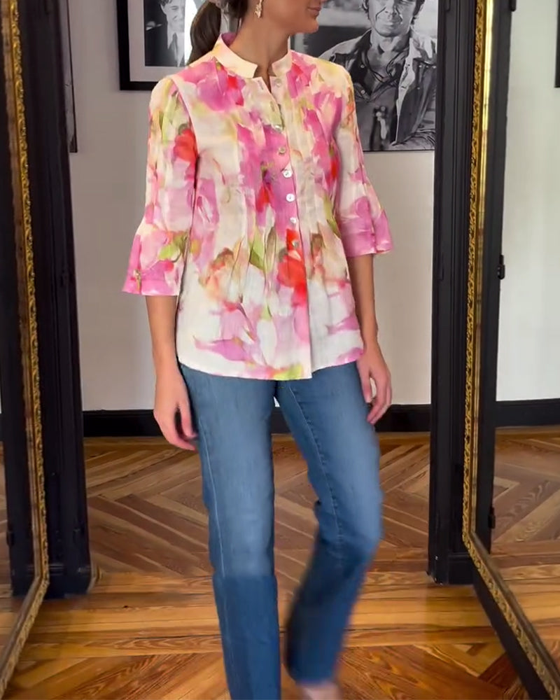 Bluse mit Stehkragen und Rüschenärmeln