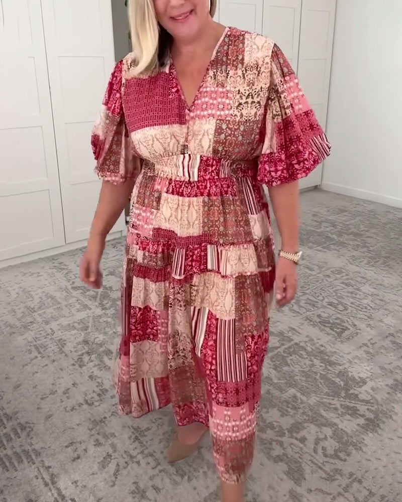 Abito oversize stampato con maniche a sbuffo