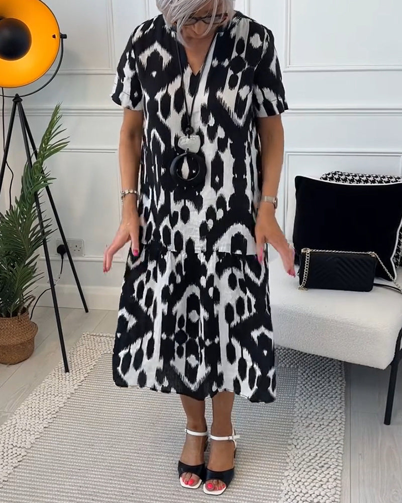 Contrast color print V-neck casual dress 202466 casual dresses summer