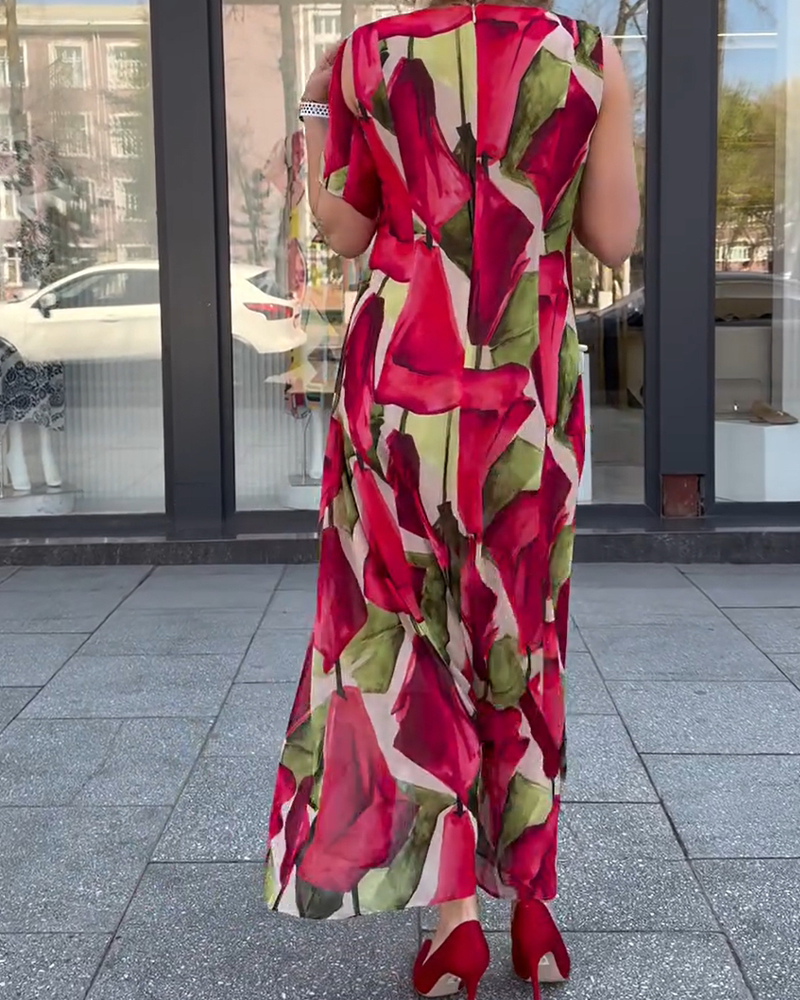 Ärmelloses, bedrucktes Kleid mit U-Ausschnitt