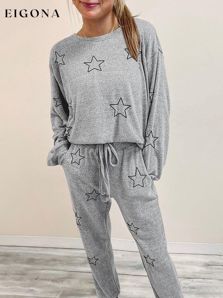 Star Print Long Sleeve Top and Pants Lounge Set 2 pieces clothes set Ship From Overseas SYNZ trend