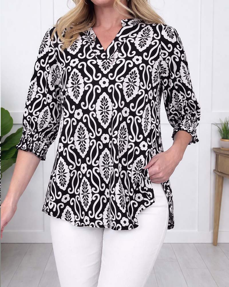 V-Neck Floral Short Sleeve Blouse