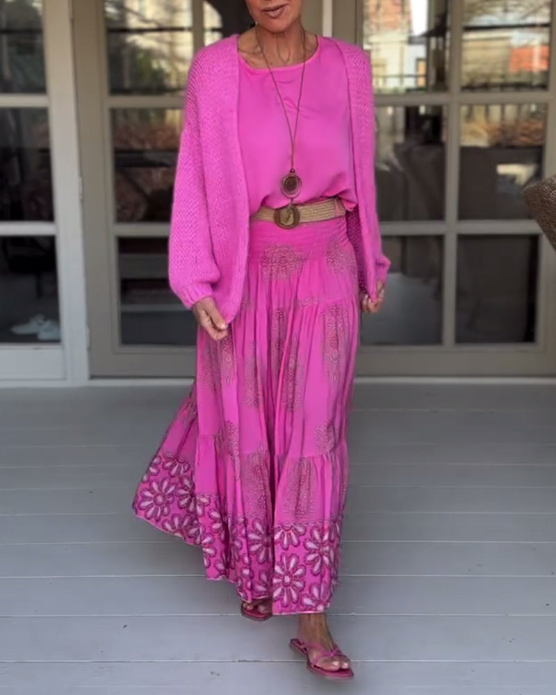 Ensfarget langermet casual cardigan