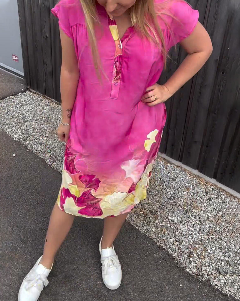 Fashionable leaf print pocket short sleeve dress 202466 casual dresses summer