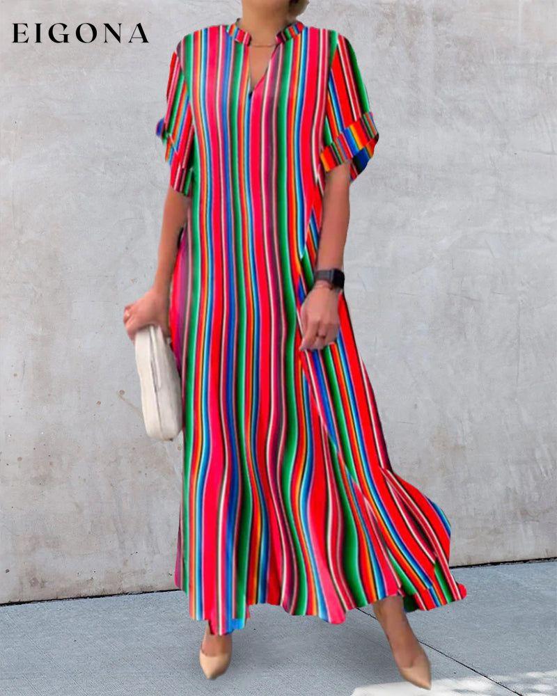 Colorful V-neck Dress in Stripe Print 23BF Casual Dresses Clothes Dresses Spring Summer