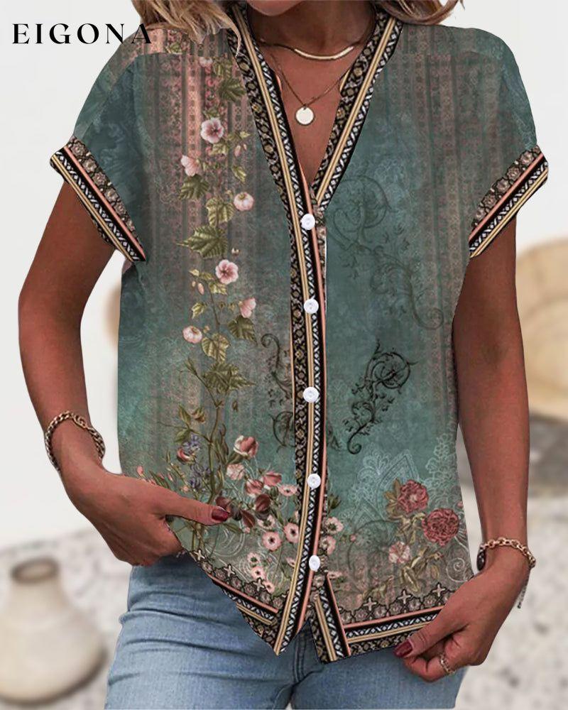 Floral Print V-neck T-shirt 23BF clothes Short Sleeve Tops Spring Summer T-shirts Tops/Blouses