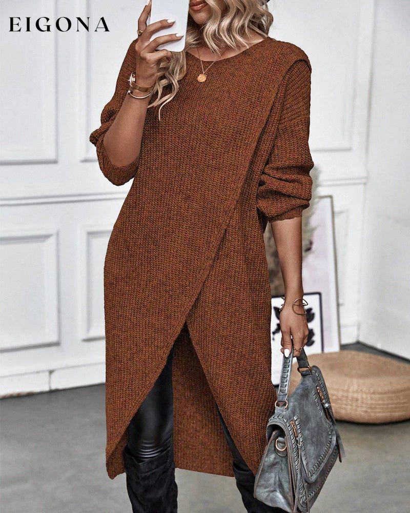 Irregular hem solid color sweater dress Brown 2023 f/w 23BF Casual Dresses clothes sweater dresses Sweaters Tops/Blouses