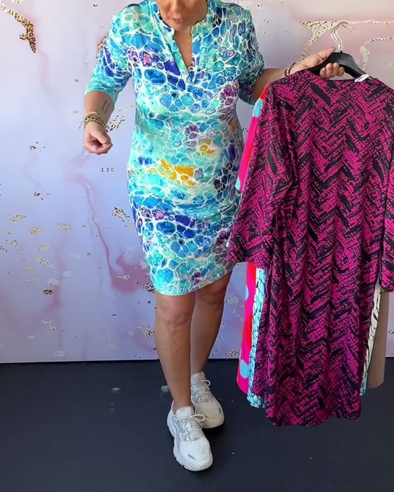 Printed v-neck elegant long sleeve dress 202466 casual dresses spring summer