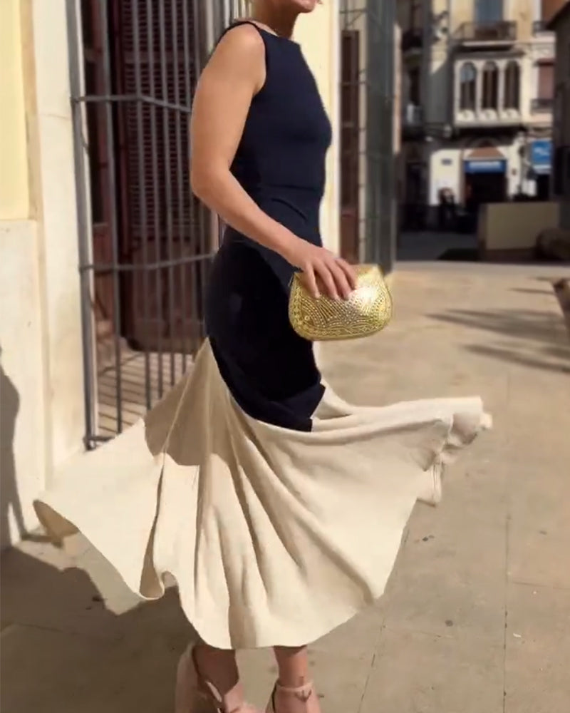 Color-block Sleeveless Fashion Dress