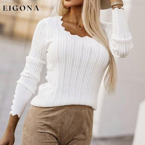 Eyelet Buttoned Long Sleeve Knit Top clothes Ship From Overseas SYNZ