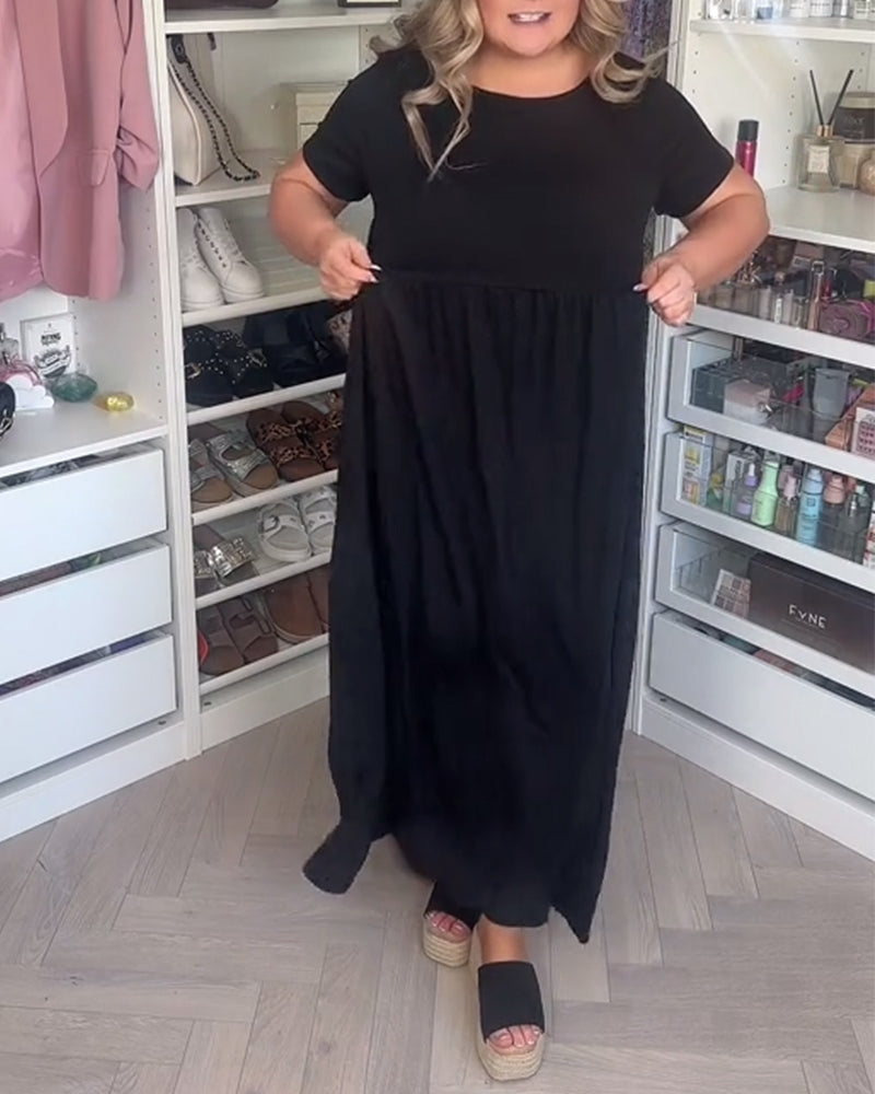 Lässiges A-Linien-Kleid mit Plissee und Rundhalsausschnitt