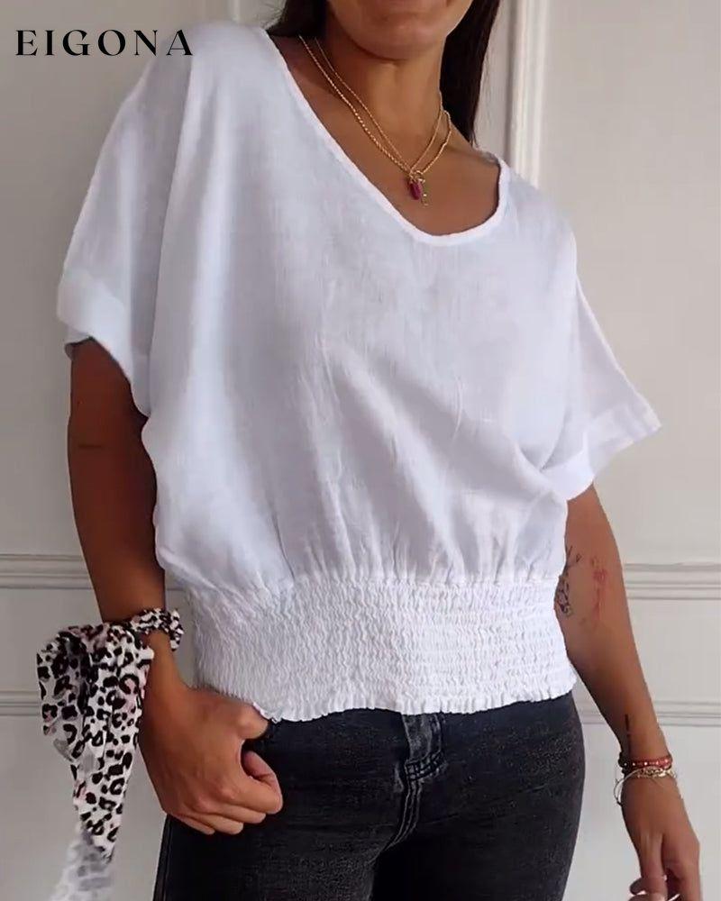 Simple solid color V-neck half-sleeve T-shirt spring summer t-shirts