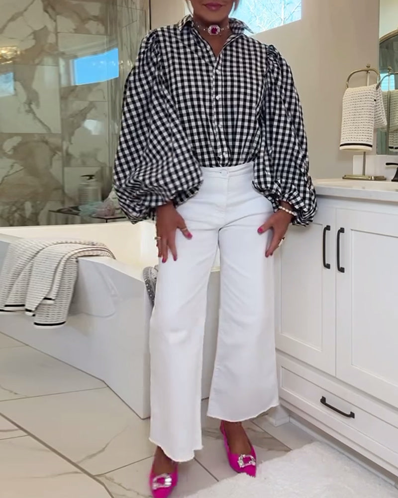 Lässiges Karohemd mit Laternenärmeln