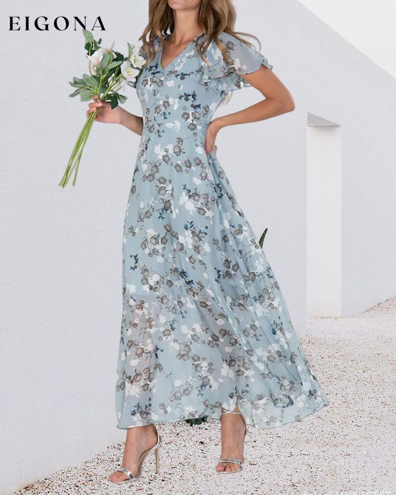 Short Sleeve Long Dress with Floral Print 23BF Casual Dresses Clothes Dresses SALE Spring Summer